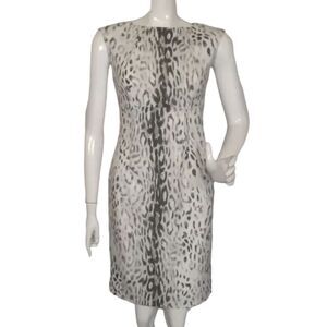 CALVIN KLEIN Dress, 2, Snow Leopard Print, Sleeveless, Empire waist, Sheath